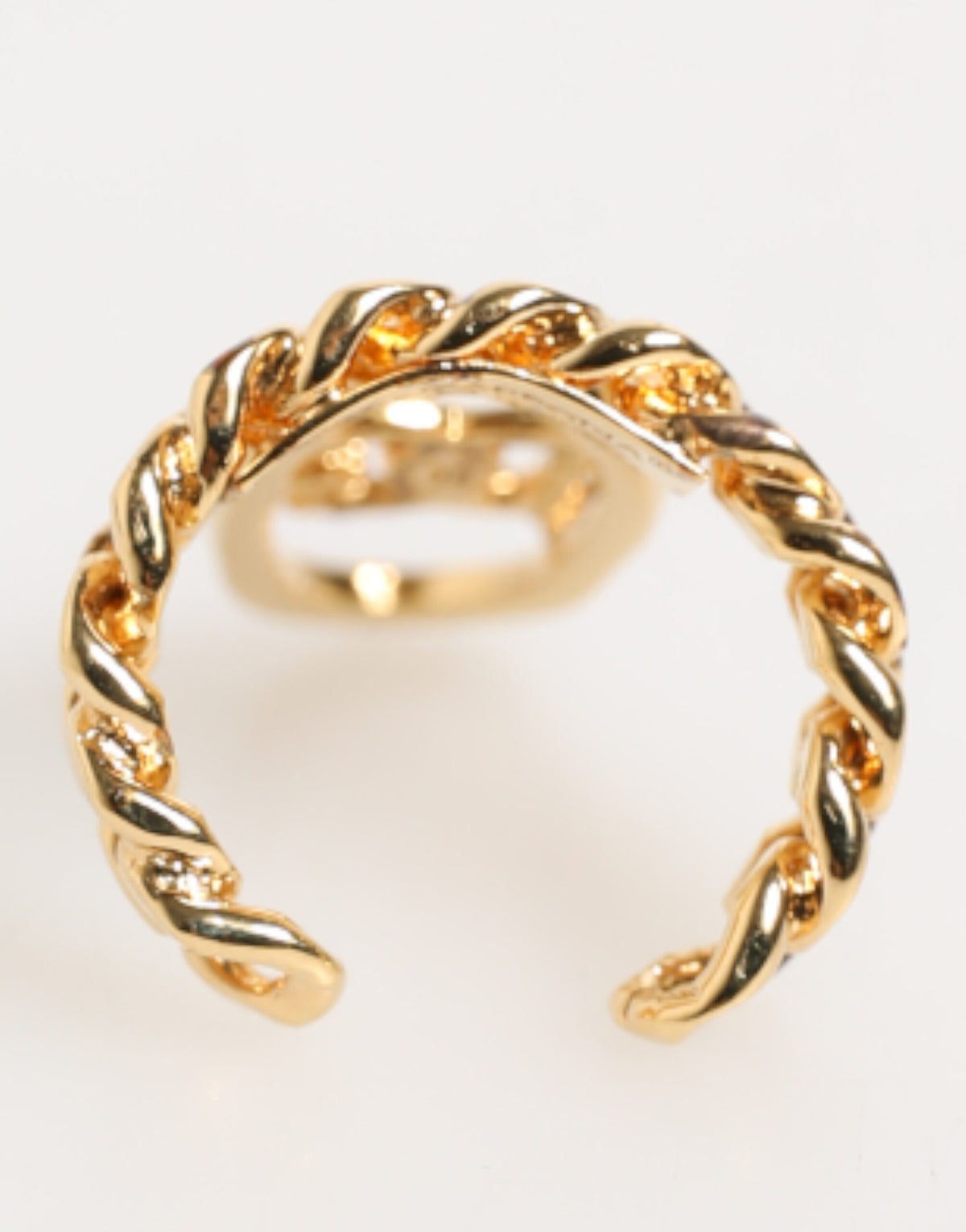 Dolce & Gabbana Gold Tone Brass Oval DG Logo Chain Adjustable Ring
