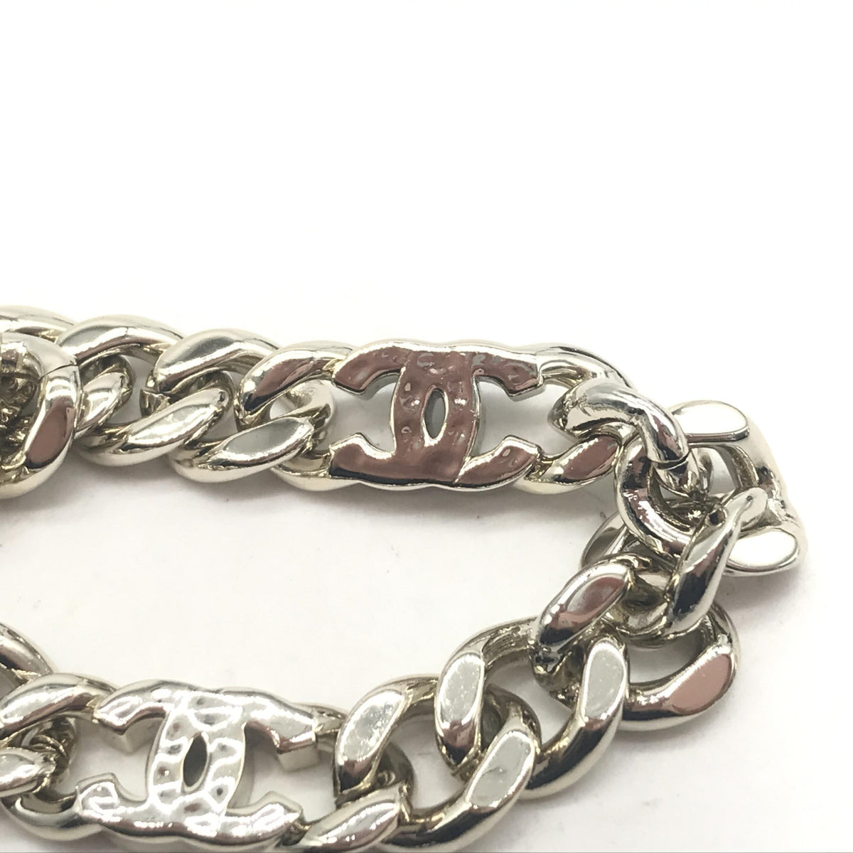 Chanel Silver Tone Curb Chain Link Necklace