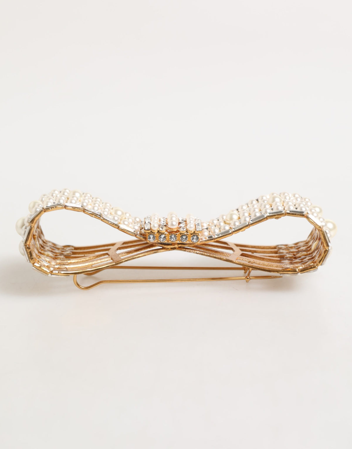 Dolce & Gabbana Gold Brass Glas Crystal Faux Pearl Embellished Brooch